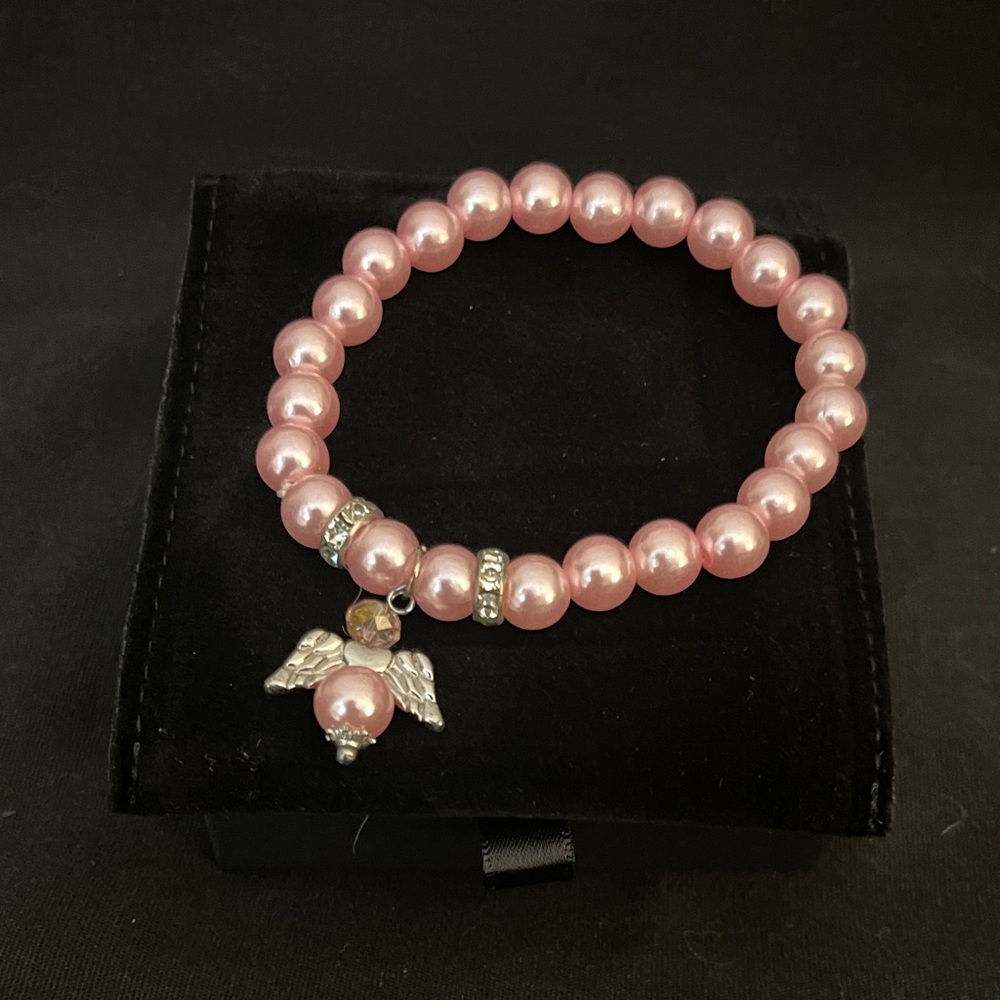 Elegant Pink Pearl Bracelet with Angel Charm
